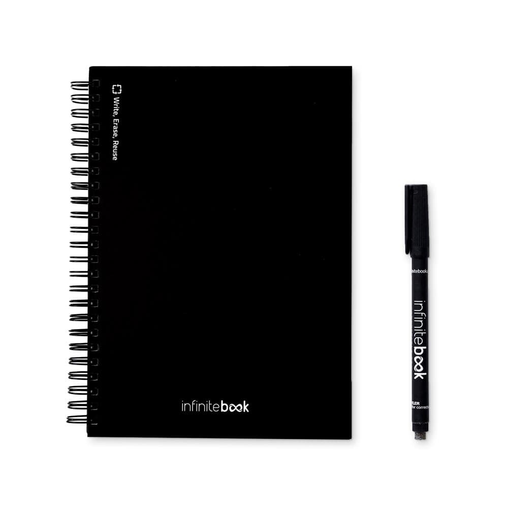 STARTER KIT INFINITEBOOK A5. Le set comprend un "Infinitebook", un kit de nettoyage, un marqueur et un porte-marqueur