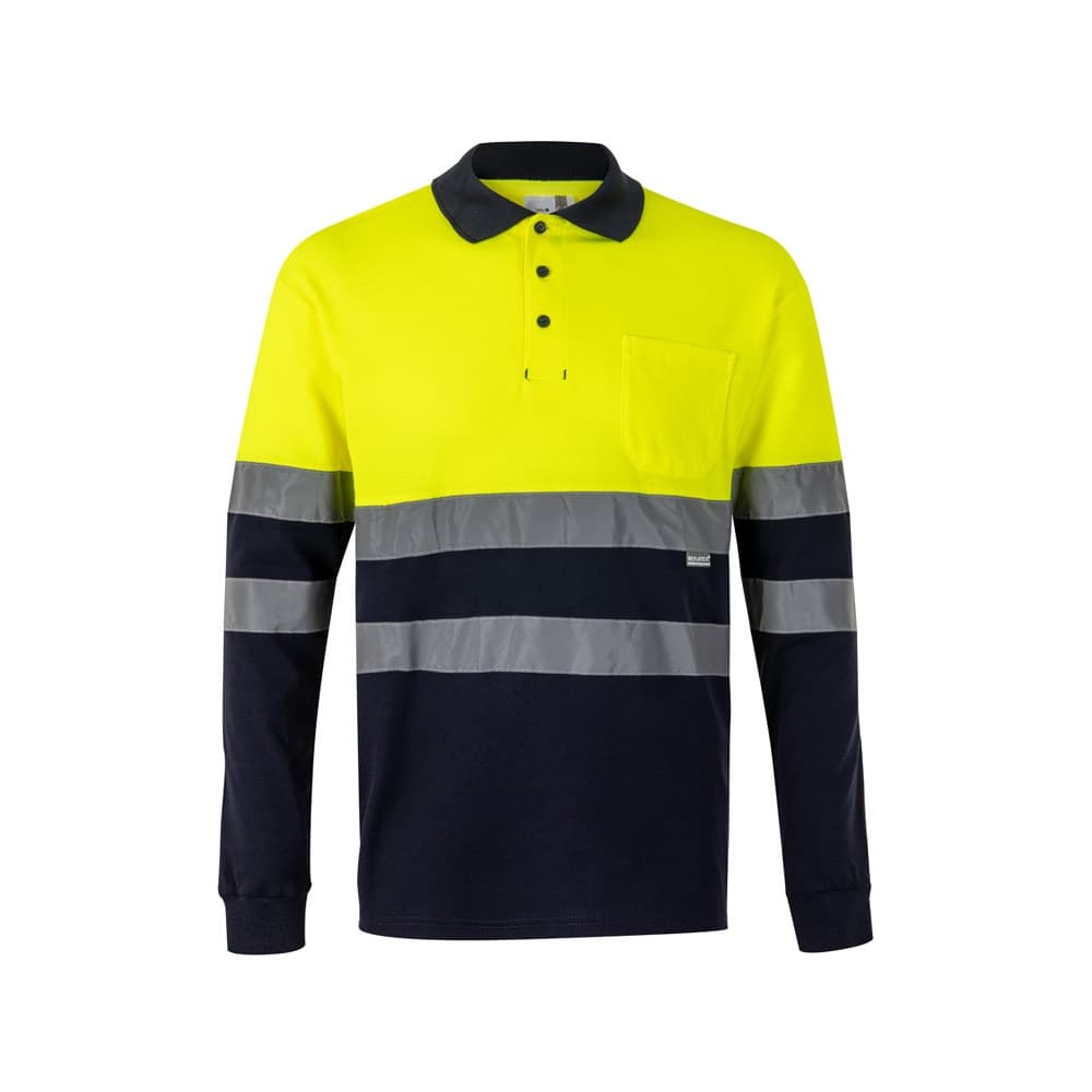 VL PLUTO LARGE. Polo bicolor piqué (150g/m²) de manga comprida, em algodão (55%) e poliéster (45%)