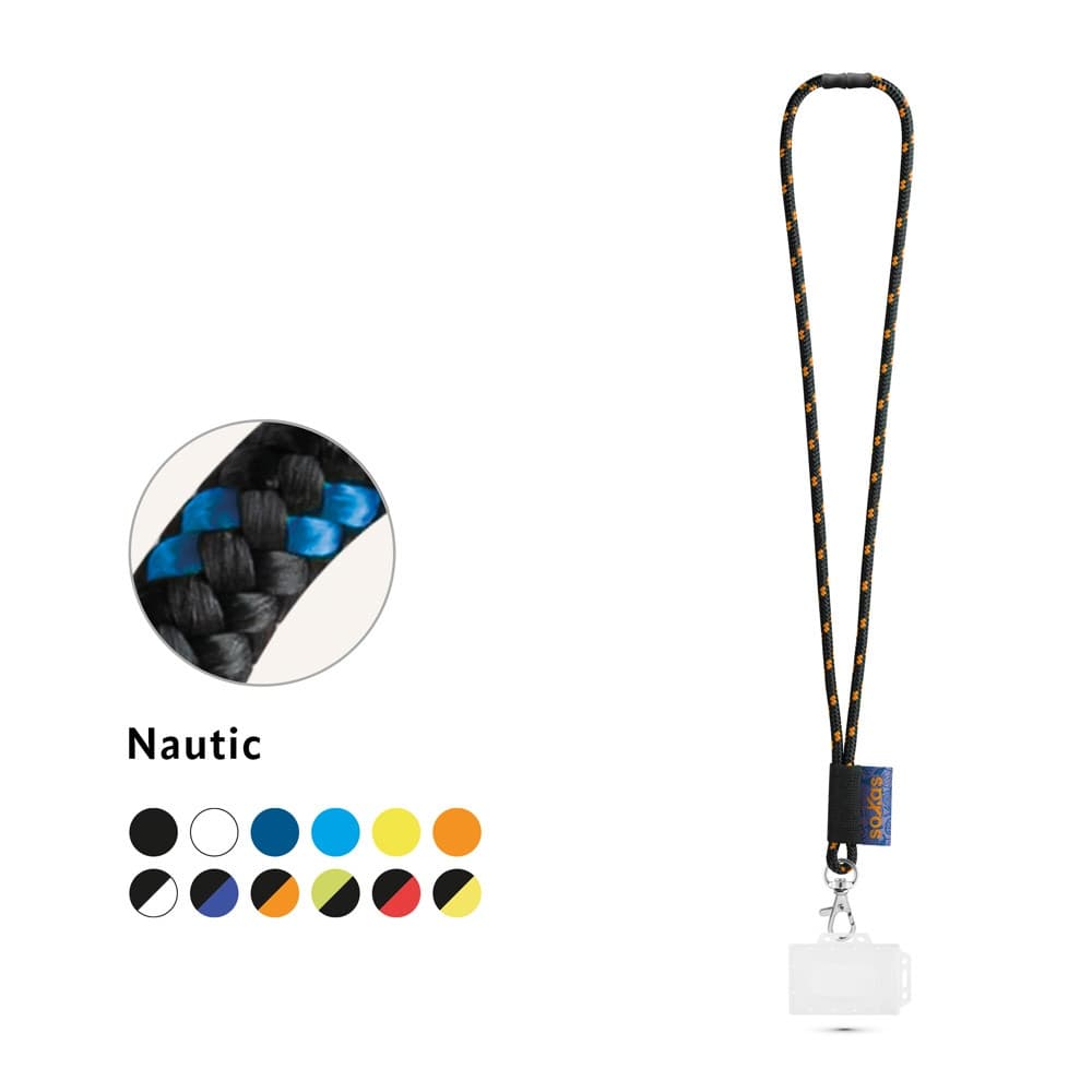BRIDPORT. SET Lanyard NAUTIC Long (Ø 7 mm) com mosquetão de gatilho 9 mm, Fecho de segurança Ø 7 mm e Porta-crachá / cartões rígido 91 x 68 mm — Fotografia 1