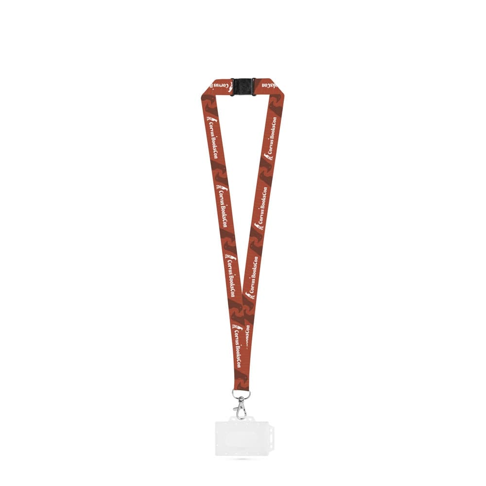 BARNSLEY. SET Lanyard SUBLIMATION Long II (20 mm) em poliéster reciclado (100% rPET) com mosquetão de gatilho 20 mm, fecho de segurança e Porta-crachá / cartões rígido 91 x 68 mm — Fotografia 1